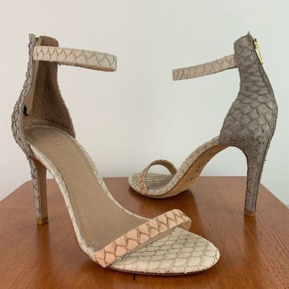 Joie women’s leather Abbott Fish-Skin Sandal 37.5 clay/dove/parchment heels